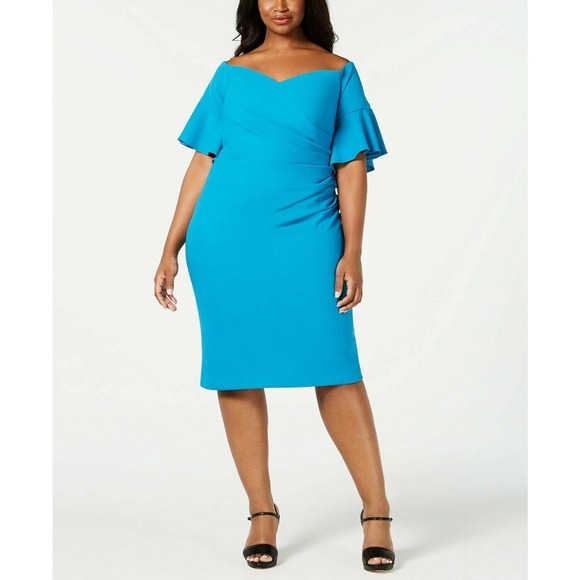 calvin klein blue off the shoulder dress Calvin Klein Women's Off The Shoulder Gown With Hi Low Hem Dress